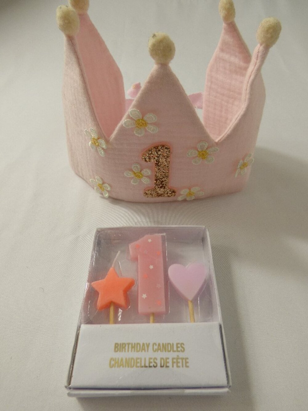 NIB Meri Meri first Birthday Candles & Unbranded Felt Birthday Crown Set